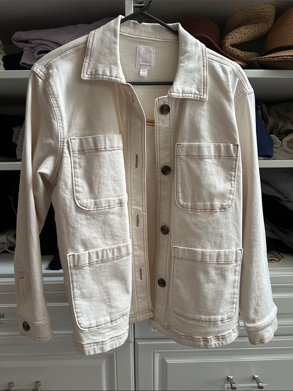 LC Lauren Conrad Cream Utility Jacket with Patch Pockets Size XS